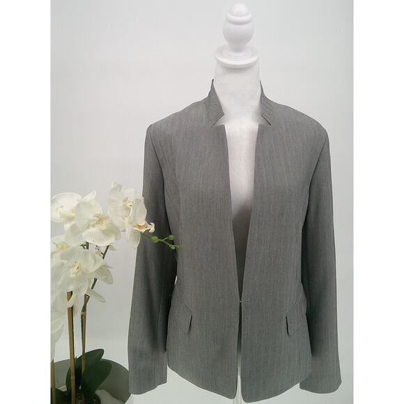 Kasper Womens Size 14 Steel Gray Herringbone Lined Classic Blazer Jacket - Picture 1 of 9